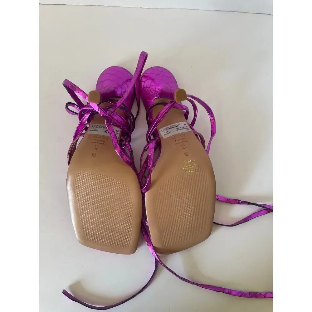 NWOT Schutz Krist Metallic Purple Reptile Embossed Strappy Sandals • Size 9